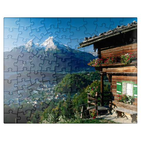 puzzleplate Farmhouse near Metzenleiten against Watzmann, Germany 100 Jigsaw Puzzle