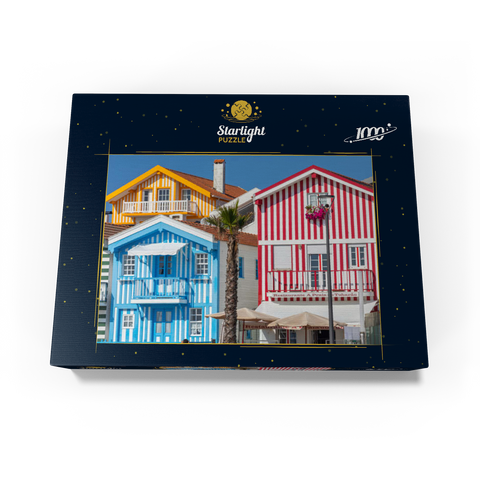 Colorful wooden houses in the seaside and fishing village Costa Nova on the Atlantic coast 1000 Jigsaw Puzzle box view1