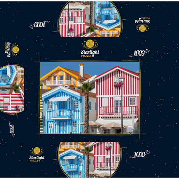 Colorful wooden houses in the seaside and fishing village Costa Nova on the Atlantic coast 1000 Jigsaw Puzzle box 3D Modell