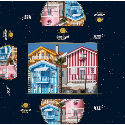 Colorful wooden houses in the seaside and fishing village Costa Nova on the Atlantic coast 1000 Jigsaw Puzzle box 3D Modell