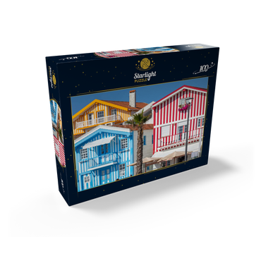 Colorful wooden houses in the seaside and fishing village Costa Nova on the Atlantic coast 100 Jigsaw Puzzle box view1