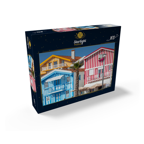 Colorful wooden houses in the seaside and fishing village Costa Nova on the Atlantic coast 100 Jigsaw Puzzle box view1