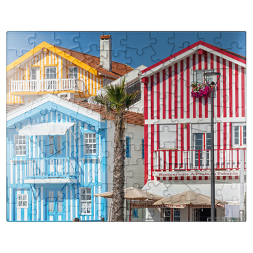 puzzleplate Colorful wooden houses in the seaside and fishing village Costa Nova on the Atlantic coast 100 Jigsaw Puzzle
