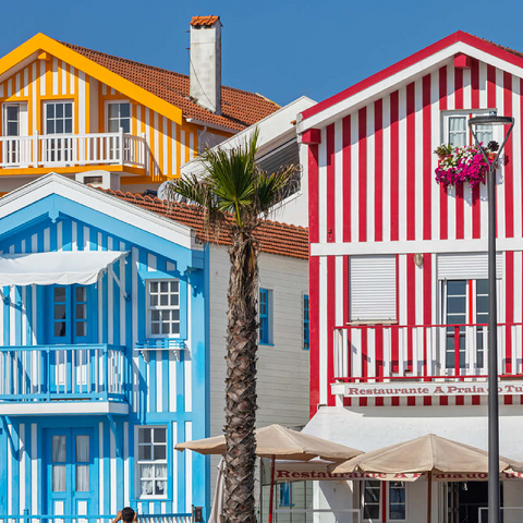 Colorful wooden houses in the seaside and fishing village Costa Nova on the Atlantic coast 100 Jigsaw Puzzle 3D Modell