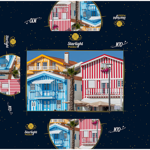 Colorful wooden houses in the seaside and fishing village Costa Nova on the Atlantic coast 100 Jigsaw Puzzle box 3D Modell