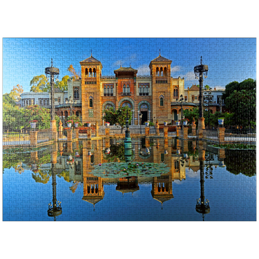 puzzleplate Water basin with the Mudejar Pavilion in the morning light, Plaza de America, Park Maria Luisa, Sevilla 1000 Jigsaw Puzzle