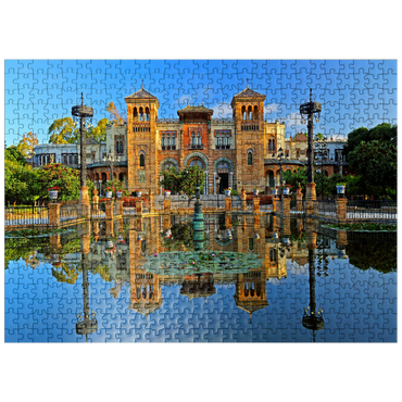 puzzleplate Water basin with the Mudejar Pavilion in the morning light, Plaza de America, Park Maria Luisa, Sevilla 500 Jigsaw Puzzle