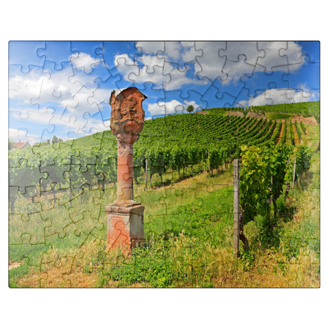 puzzleplate Wayside shrine in the vineyard near Johannisberg Castle in Geisenheim am Rhein, Rheingau, Hesse, Germany 100 Jigsaw Puzzle