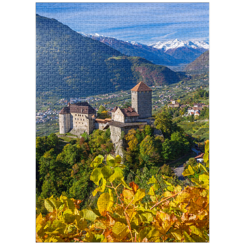 puzzleplate Castle Tyrol against Stelvio National Park, Dorf Tirol near Merano, Province of Bolzano, Trentino-Alto Adige 1000 Jigsaw Puzzle