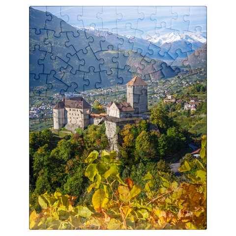 puzzleplate Castle Tyrol against Stelvio National Park, Dorf Tirol near Merano, Province of Bolzano, Trentino-Alto Adige 100 Jigsaw Puzzle