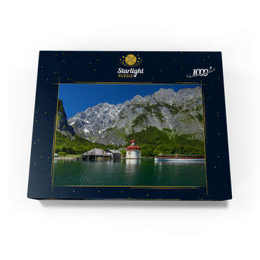 View over the lake to St. Bartholomä against the Watzmann (2713m) 1000 Jigsaw Puzzle box view1