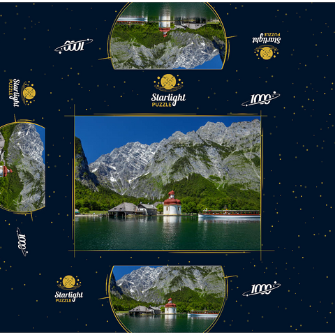 View over the lake to St. Bartholomä against the Watzmann (2713m) 1000 Jigsaw Puzzle box 3D Modell