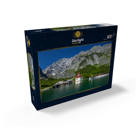 View over the lake to St. Bartholomä against the Watzmann (2713m) 100 Jigsaw Puzzle box view1