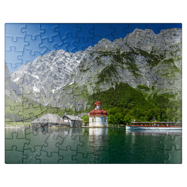 puzzleplate View over the lake to St. Bartholomä against the Watzmann (2713m) 100 Jigsaw Puzzle