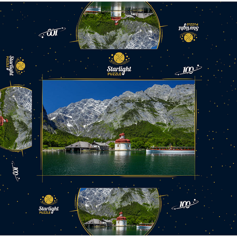 View over the lake to St. Bartholomä against the Watzmann (2713m) 100 Jigsaw Puzzle box 3D Modell