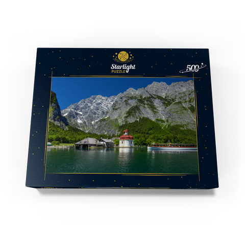 View over the lake to St. Bartholomä against the Watzmann (2713m) 500 Jigsaw Puzzle box view1