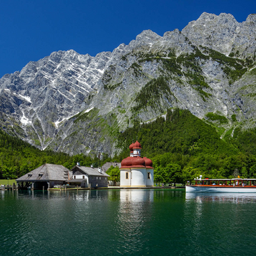 View over the lake to St. Bartholomä against the Watzmann (2713m) 500 Jigsaw Puzzle 3D Modell