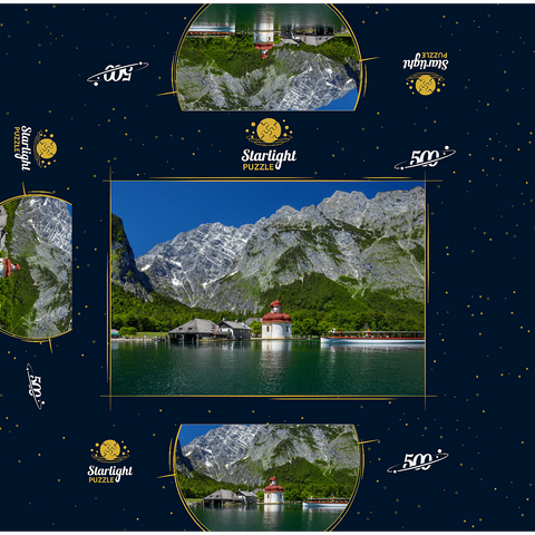 View over the lake to St. Bartholomä against the Watzmann (2713m) 500 Jigsaw Puzzle box 3D Modell