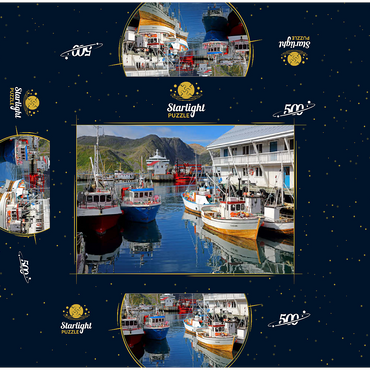 Fishing harbor in Honningsvag, Mageröya Island, Finnmark, Norway 500 Jigsaw Puzzle box 3D Modell