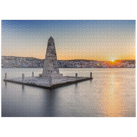 puzzleplate Obelisk in Argostoli bay in the sunset, Kefalonia island, Ionian Islands, Greece 1000 Jigsaw Puzzle