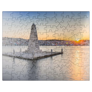puzzleplate Obelisk in Argostoli bay in the sunset, Kefalonia island, Ionian Islands, Greece 100 Jigsaw Puzzle
