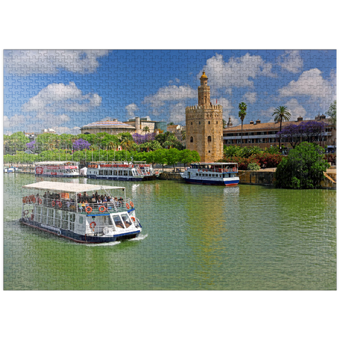 puzzleplate Excursion boats on the Guadalquivir with the Torre del Oro, Seville, Andalusia, Spain 1000 Jigsaw Puzzle