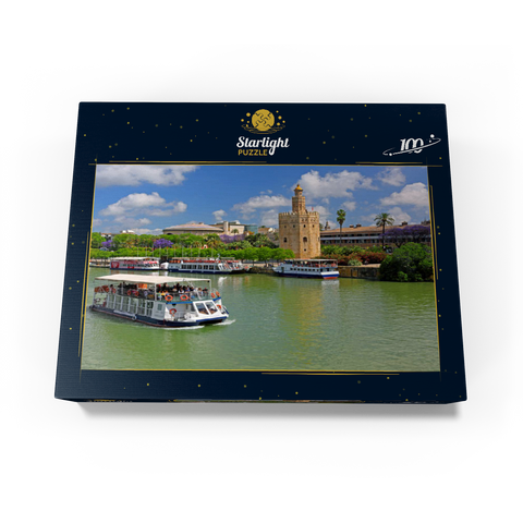 Excursion boats on the Guadalquivir with the Torre del Oro, Seville, Andalusia, Spain 100 Jigsaw Puzzle box view1