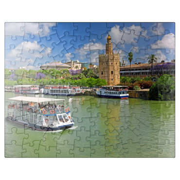 puzzleplate Excursion boats on the Guadalquivir with the Torre del Oro, Seville, Andalusia, Spain 100 Jigsaw Puzzle