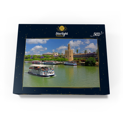 Excursion boats on the Guadalquivir with the Torre del Oro, Seville, Andalusia, Spain 500 Jigsaw Puzzle box view1