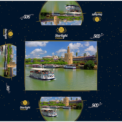 Excursion boats on the Guadalquivir with the Torre del Oro, Seville, Andalusia, Spain 500 Jigsaw Puzzle box 3D Modell
