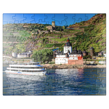 puzzleplate Excursion boat on the Rhine with Pfalzgrafenstein Castle and Gutenfels Castle in Kaub 100 Jigsaw Puzzle
