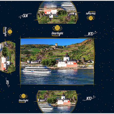 Excursion boat on the Rhine with Pfalzgrafenstein Castle and Gutenfels Castle in Kaub 100 Jigsaw Puzzle box 3D Modell