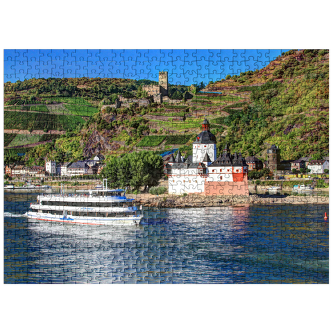 puzzleplate Excursion boat on the Rhine with Pfalzgrafenstein Castle and Gutenfels Castle in Kaub 500 Jigsaw Puzzle