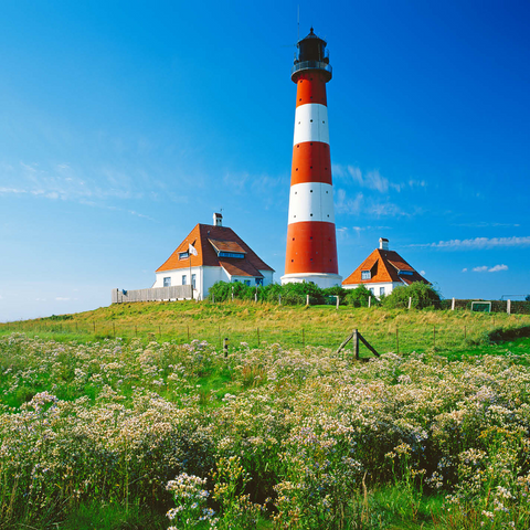 Lighthouse in Wadden Sea National Park, Westerhever, Germany 1000 Jigsaw Puzzle 3D Modell