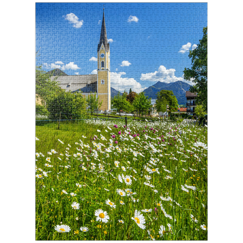 puzzleplate Flower meadow in front of the church St. Sixtus 1000 Jigsaw Puzzle