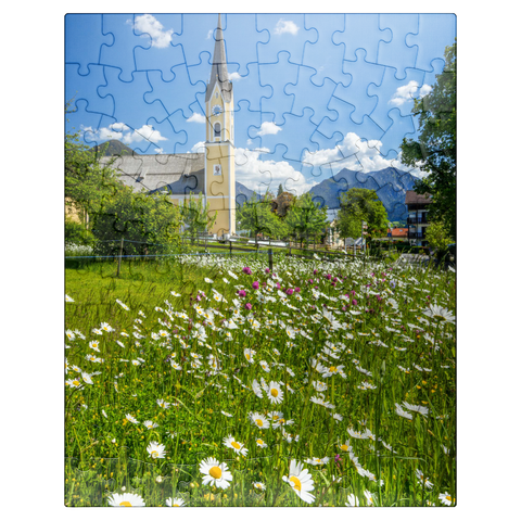 puzzleplate Flower meadow in front of the church St. Sixtus 100 Jigsaw Puzzle