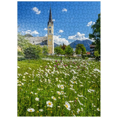 puzzleplate Flower meadow in front of the church St. Sixtus 500 Jigsaw Puzzle