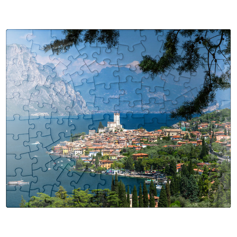 puzzleplate View to Malcesine at Lake Garda with the Scaligerburg (14/15 c.), province Verona, Veneto, Italy 100 Jigsaw Puzzle