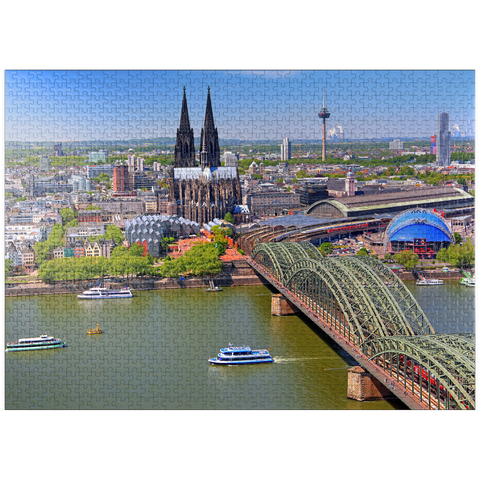 puzzleplate View over the Rhine with Cologne Cathedral and Hohenzollern Bridge, Cologne 1000 Jigsaw Puzzle