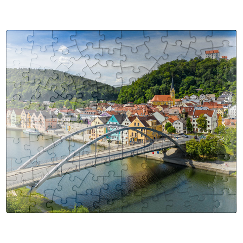 puzzleplate Bridge over the Altmühl in Riedenburg with Rosenstein Castle on the Altmühl Cycle Path 100 Jigsaw Puzzle