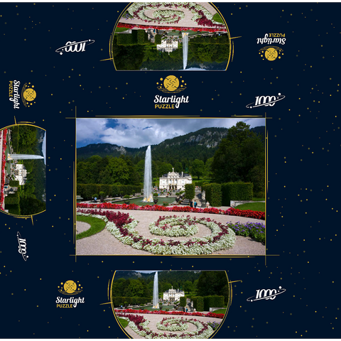 Linderhof Castle with water parterre and fountain against Ammergau Alps, Upper Bavaria 1000 Jigsaw Puzzle box 3D Modell