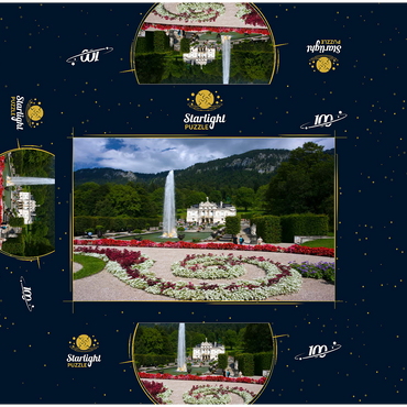 Linderhof Castle with water parterre and fountain against Ammergau Alps, Upper Bavaria 100 Jigsaw Puzzle box 3D Modell