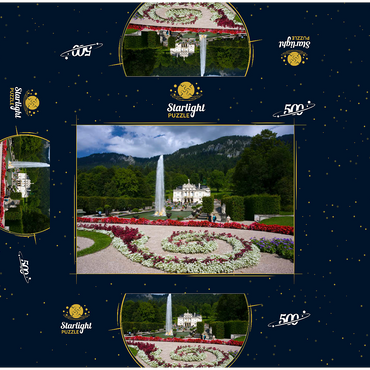 Linderhof Castle with water parterre and fountain against Ammergau Alps, Upper Bavaria 500 Jigsaw Puzzle box 3D Modell