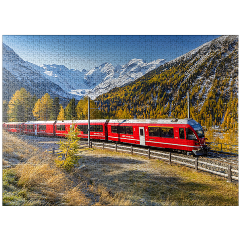 puzzleplate Rhaetian Railway at Bernina Pass with view to Val Morteratsch valley 1000 Jigsaw Puzzle