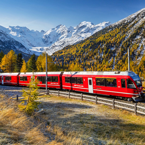 Rhaetian Railway at Bernina Pass with view to Val Morteratsch valley 1000 Jigsaw Puzzle 3D Modell