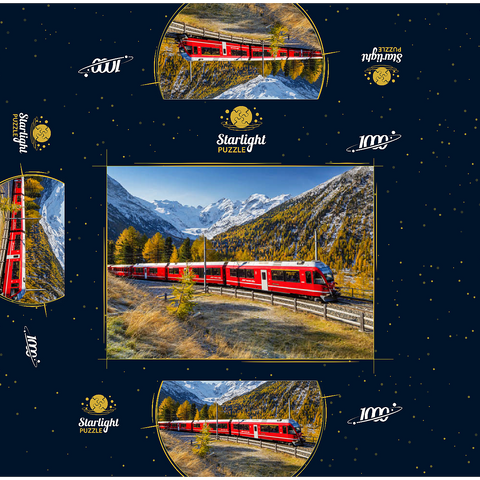 Rhaetian Railway at Bernina Pass with view to Val Morteratsch valley 1000 Jigsaw Puzzle box 3D Modell