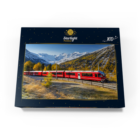Rhaetian Railway at Bernina Pass with view to Val Morteratsch valley 100 Jigsaw Puzzle box view1