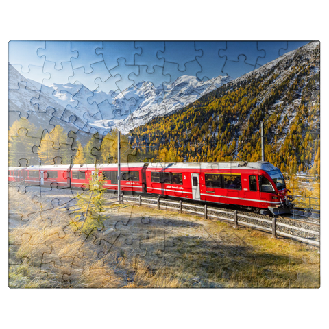 puzzleplate Rhaetian Railway at Bernina Pass with view to Val Morteratsch valley 100 Jigsaw Puzzle