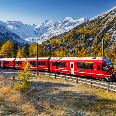 Rhaetian Railway at Bernina Pass with view to Val Morteratsch valley 100 Jigsaw Puzzle 3D Modell