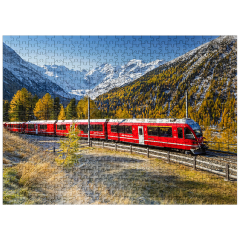 puzzleplate Rhaetian Railway at Bernina Pass with view to Val Morteratsch valley 500 Jigsaw Puzzle